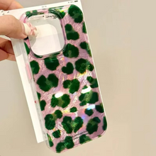 Load image into Gallery viewer, Vortex Pattern Color Block Phone Case with Pink and Green Leopard Design