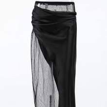 Load image into Gallery viewer, Black Lace and PU Leather Maxi Skirt for Women
