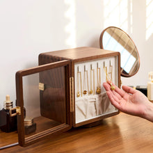 Load image into Gallery viewer, Black Walnut 360 Rotating Dual Sided Jewelry Box Organizer