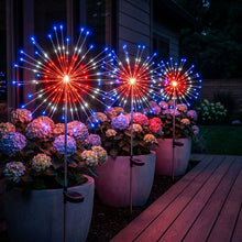 Load image into Gallery viewer, Solar Starburst Garden Stake Lights Set of 2 with Fairy Light Strands in Two Color Options