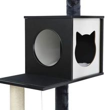 Load image into Gallery viewer, Cat Tree Black and Wood Indoor Climbing Tower