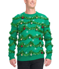 Load image into Gallery viewer, Mens Gaudy Garland Christmas Sweater with Shiny Baubles and Tinsel Trim