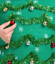 Load image into Gallery viewer, Mens Gaudy Garland Christmas Sweater with Shiny Baubles and Tinsel Trim