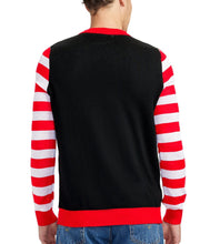 Load image into Gallery viewer, Mens Get Lit Light Up Christmas Tree Sweater with Candy Cane Sleeves and Battery Pack