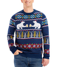 Load image into Gallery viewer, Mens Polar Bear Party Ugly Christmas Sweater with Fair Isle Pattern and Santa Hats