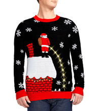 Load image into Gallery viewer, Mens Cheeky Santa Light Up Christmas Sweater with a Glowing Rooftop Stream