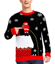 Load image into Gallery viewer, Mens Cheeky Santa Light Up Christmas Sweater with a Glowing Rooftop Stream