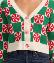 Load image into Gallery viewer, Womens Mint Green Checkered Cropped Cardigan Sweater with Retro Holiday Style