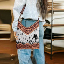 Load image into Gallery viewer, Tooled Leather Crossbody Bag, Durable Everyday Carry 12x11 Inch
