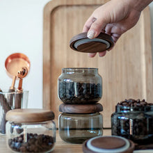 Load image into Gallery viewer, Coffee Bean Glass Canister with Black Walnut Lid