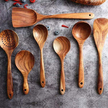Load image into Gallery viewer, Teak Wood Cooking Spoon Set, 7-Piece Non-Stick Utensils