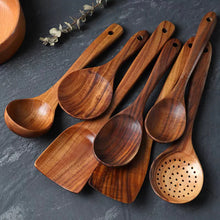 Load image into Gallery viewer, Teak Wood Cooking Spoon Set, 7-Piece Non-Stick Utensils