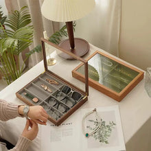 Load image into Gallery viewer, Solid Wood Glasses Organizer with Glass Lid and 8 Compartments