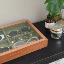 Load image into Gallery viewer, Solid Wood Glasses Organizer with Glass Lid and 8 Compartments