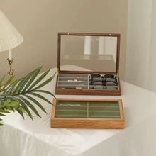 Load image into Gallery viewer, Solid Wood Glasses Organizer with Glass Lid and 8 Compartments