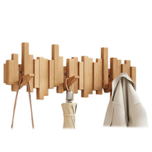 Load image into Gallery viewer, Wall Mounted Coat Rack Wooden Hooks with Magnetic Foldable Design