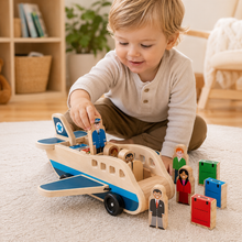 Load image into Gallery viewer, Wooden Push Pull Airplane with Pilot and Passenger Figures for Toddlers