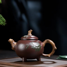 Load image into Gallery viewer, Handmade Yixing Purple Clay Teapot with Original Ore and Three-Legged Gourd Design