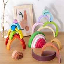 Load image into Gallery viewer, Montessori Rainbow Arch Bridge Wooden Building Blocks for Kids