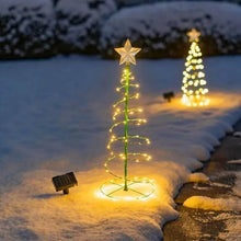Load image into Gallery viewer, Solar Powered Metal Christmas Tree Light with 50 LEDs, Three Lighting Modes and Warm or Multicolor Glow