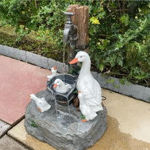 Load image into Gallery viewer, Solar Garden Fountain with Duck and Squirrel Figurine, LED Light, Weather‑Resistant Resin for Patio and Balcony