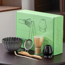 Load image into Gallery viewer, Japanese Matcha Tea Ceremony Set with Bamboo Whisk, Scoop, and Ceramic Bowl
