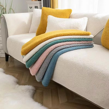 Load image into Gallery viewer, Plush Lamb Wool Sofa Cover, Soft Non Slip Cushion Protector for Modern Living Rooms