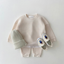 Load image into Gallery viewer, Cozy Waffle Cotton Sweatshirt and Pants Set for Baby Boys