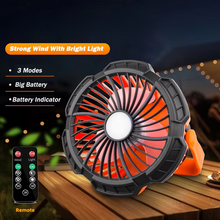 Load image into Gallery viewer, Rechargeable Camping Fan with LED Light, Remote Control and Hanging Hook