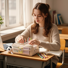 Load image into Gallery viewer, Extra Large Capacity Pencil Case for Students, Durable Polyester Multi Compartment Organizer