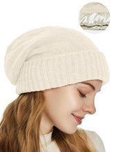 Load image into Gallery viewer, Cashmere Satin Lined Knit Beanie Hat