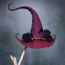 Load image into Gallery viewer, Wool Witch Hat with Silk Chiffon Accent and Natural Plant Dyes, Adjustable