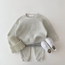 Load image into Gallery viewer, Cozy Waffle Cotton Sweatshirt and Pants Set for Baby Boys