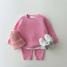 Load image into Gallery viewer, Cozy Waffle Cotton Sweatshirt and Pants Set for Baby Boys