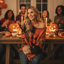 Load image into Gallery viewer, Cozy Pumpkin Faux Fur V-Neck Halloween Sweater for Women