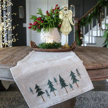 Load image into Gallery viewer, Embroidered Tree Table Runner with Neutral Fabric for Holiday Dining