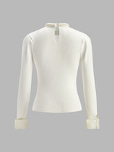 Load image into Gallery viewer, Womens Slim Fit Knit Sweater with Pearl Trim Collar and Contrast Cuffs