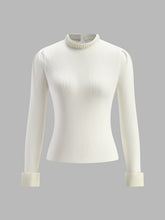 Load image into Gallery viewer, Womens Slim Fit Knit Sweater with Pearl Trim Collar and Contrast Cuffs