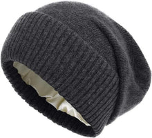 Load image into Gallery viewer, Cashmere Satin Lined Knit Beanie Hat