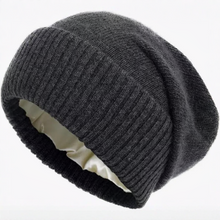 Load image into Gallery viewer, Cashmere Satin Lined Knit Beanie Hat