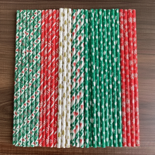 Load image into Gallery viewer, 25 Pack Christmas Kraft Paper Straws Colorful Printed Disposable Party Straws