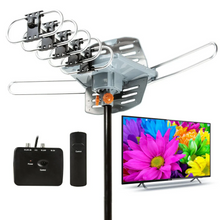 Load image into Gallery viewer, Motorized Outdoor TV Antenna with 360 Degree Rotation Remote and Steel Pole Mount