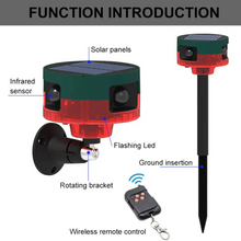 Load image into Gallery viewer, 360 Degree Solar Motion Repeller with LED Strobe and 13 Sound Patterns for Gardens and Farms