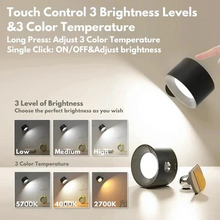 Load image into Gallery viewer, Magnetic LED Wall Lamp with 360° Rotation and Touch Control, 3 Color Temperatures