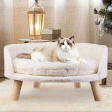 Load image into Gallery viewer, Raised Round Pet Bed with Plush Cushion and Wooden Frame, Removable Cover