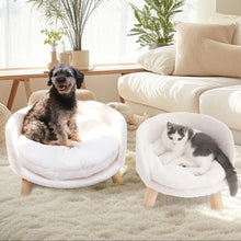 Load image into Gallery viewer, Raised Round Pet Bed with Plush Cushion and Wooden Frame, Removable Cover