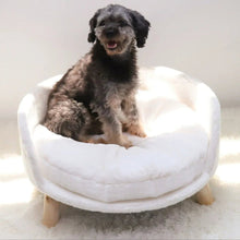 Load image into Gallery viewer, Raised Round Pet Bed with Plush Cushion and Wooden Frame, Removable Cover
