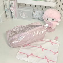 Load image into Gallery viewer, Heart Bowknot Large Capacity Pencil and Makeup Bag