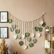 Load image into Gallery viewer, Boho Macrame Leaf Wall Hanging, Handmade Feather Tapestry for Living Room or Bedroom Decor