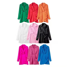 Load image into Gallery viewer, Summer Silk Satin Mini Dress with Turn Down Collar and Elegant Long Sleeves